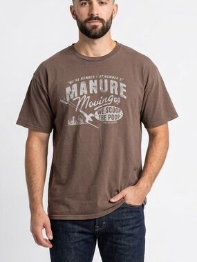 FARMBOY Men’s Brown Short Sleeve Graphic T-shirt Manure Moving Scoop Poop Sz 2XL
